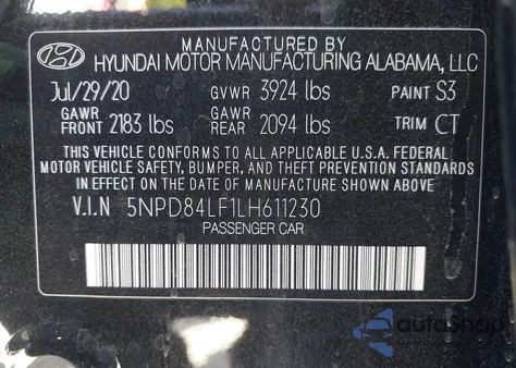 2020 Hyundai Elantra Sel из США, поврежденный, VIN 5NPD84LF1LH611230